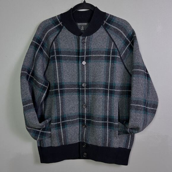 Banana Republic sweater jacket men’s medium plaid bomber Italian modern swacket - Picture 11 of 11
